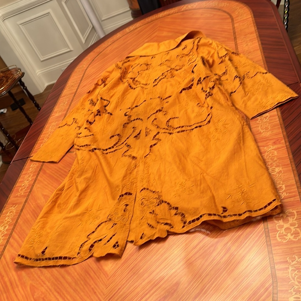 Free People Susanna Eyelet Cotton & Linen orange Coat Sz.L - Picture 14 of 16